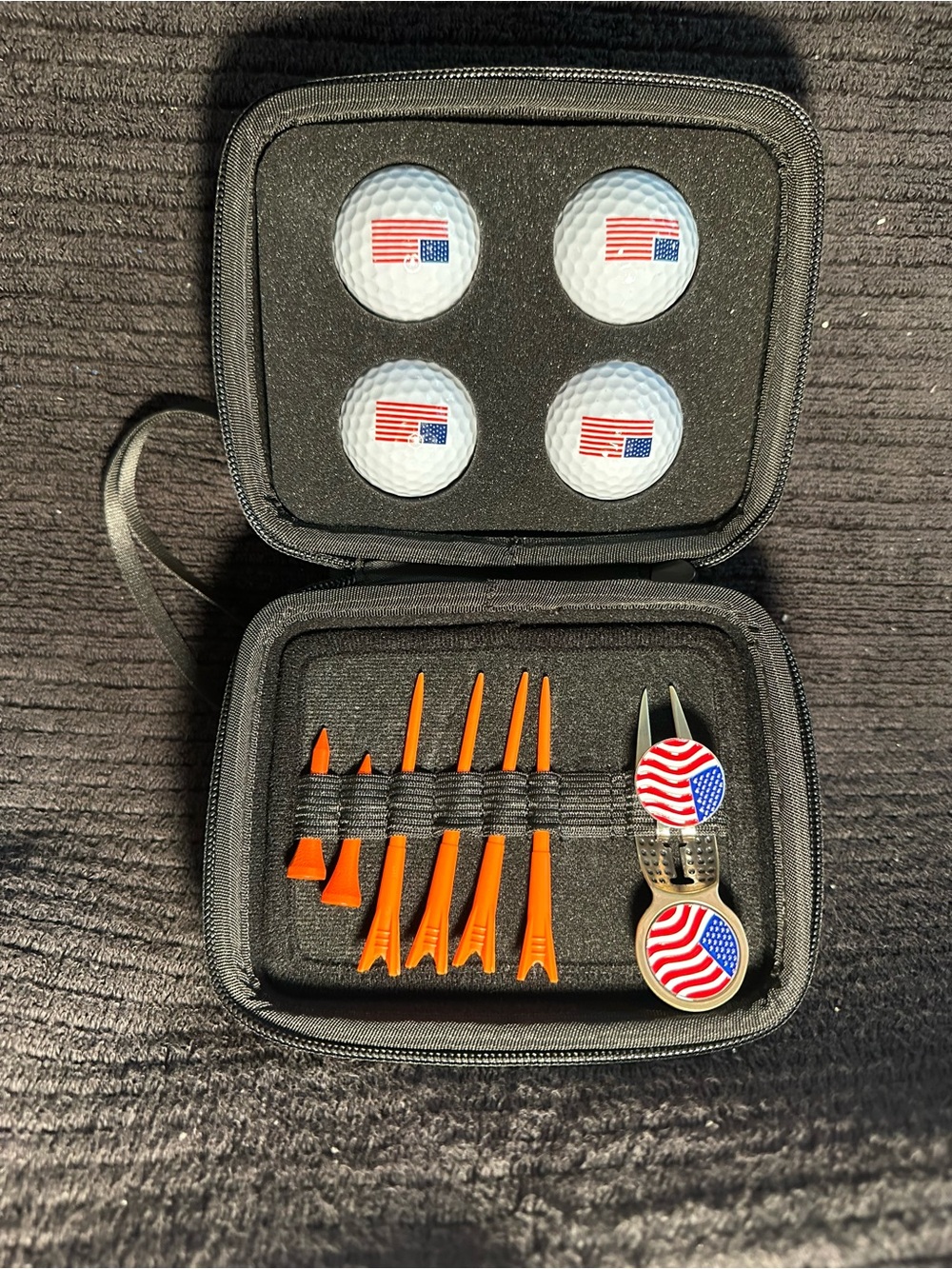 American Flag Golf Tee and Ball Marker Set - Black Case